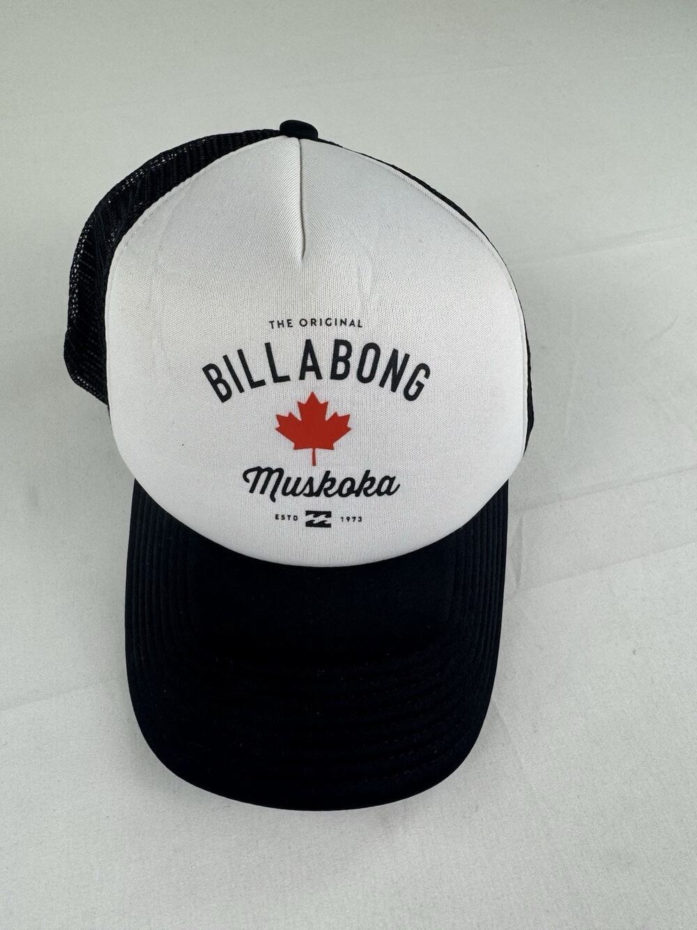 Billabong Muskoka Trucker Snapback Hat Black White Maple Leaf Adjustable